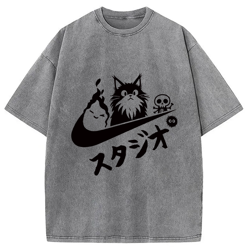 Modecanvas Black Cat Vintage Washed T-Shirt