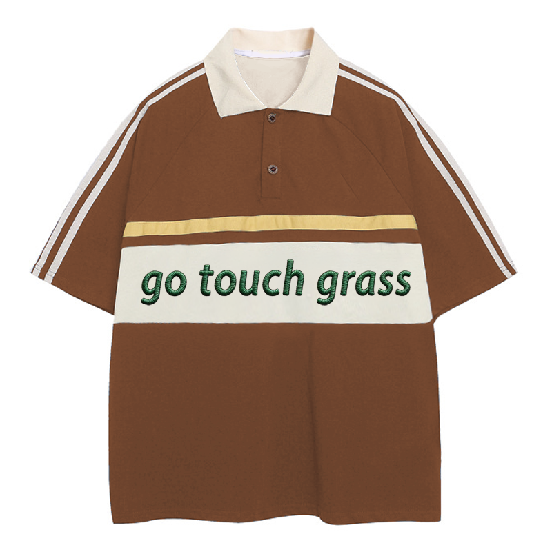 Modecanvas Go Touch Grass Polo Embroidered T-Shirt
