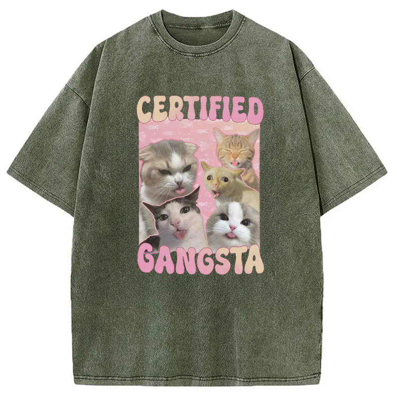 Modecanvas Certified Gangsta Cats Washed T-Shirt