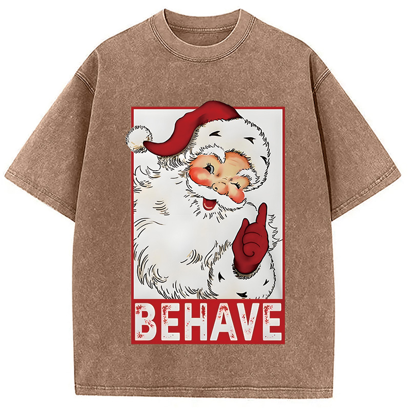 Modecanvas Christmas Santa Behave Funny Washed T-Shirt