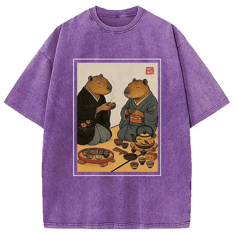 Modecanvas Capybara Tea Ceremony Washed T-Shirt