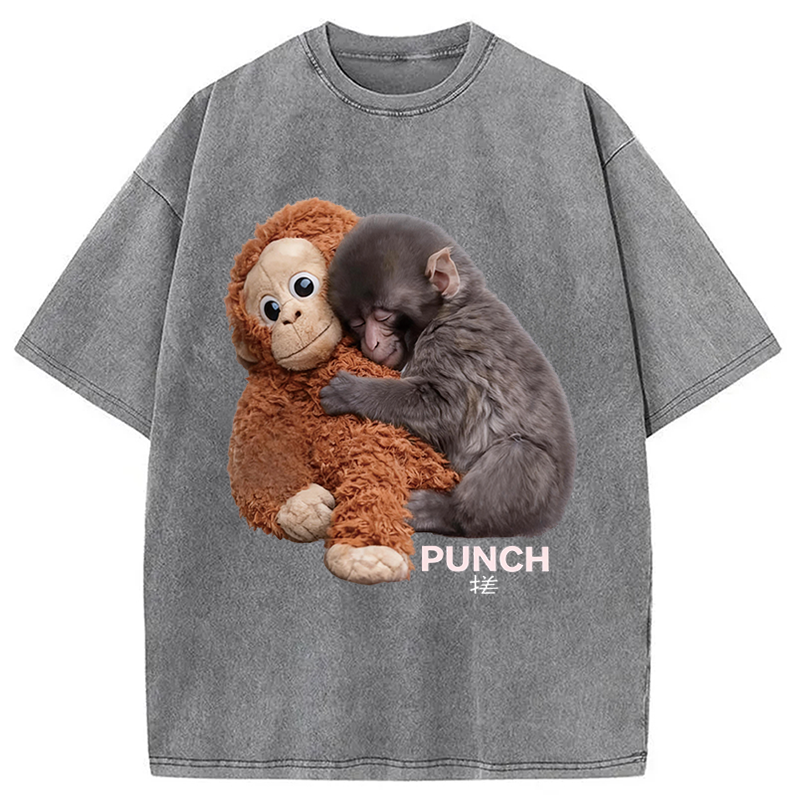 Modecanvas Cute Monkey DTG Printing Washed T-Shirt
