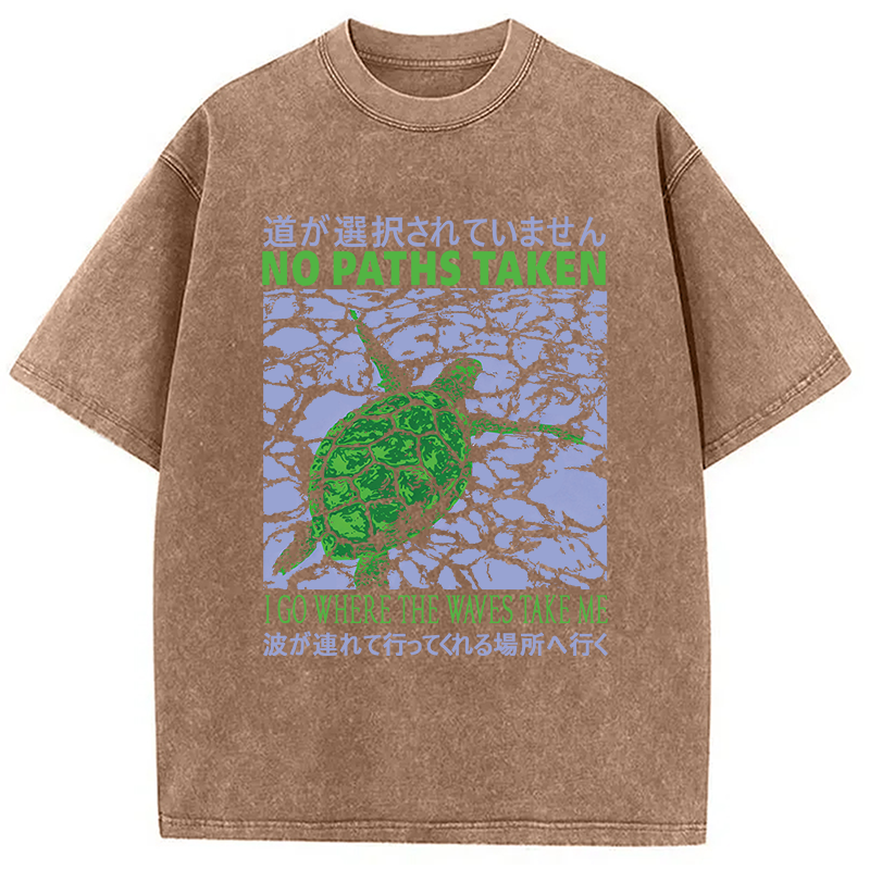 Modecanvas Vintage Japanese Turtle DTG Printing Washed T-Shirt-modecanvas