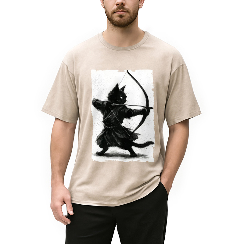 Modecanvas Retro Cat Archery Washed T-Shirt