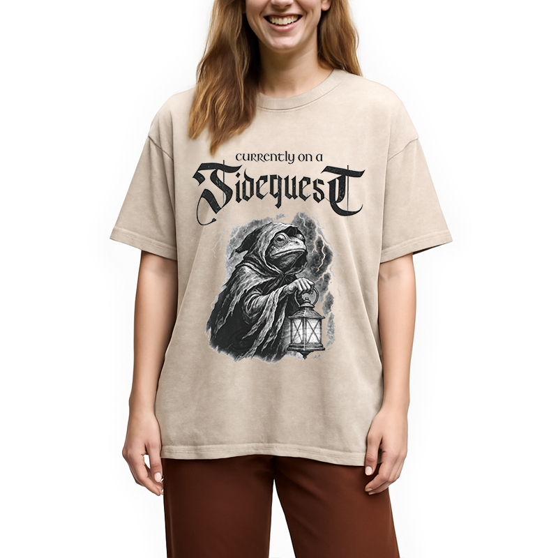 Modecanvas Funny Frog Sidequest DTG Printing Washed T-Shirt
