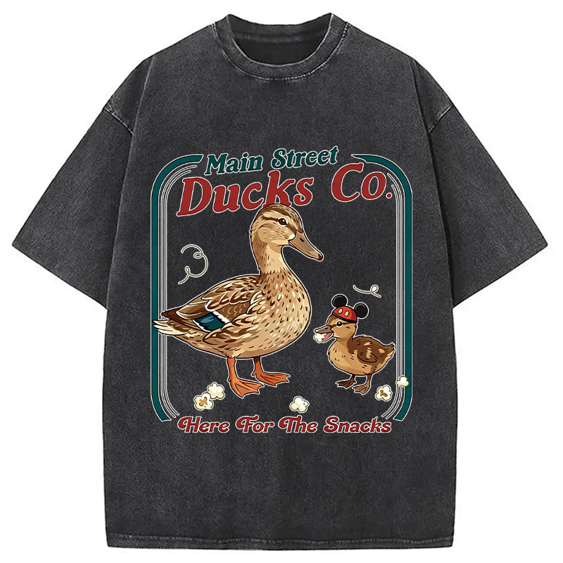 Modecanvas Funny Main Street Ducks Co Here For The Snacks DTG Printing Washed T-Shirt