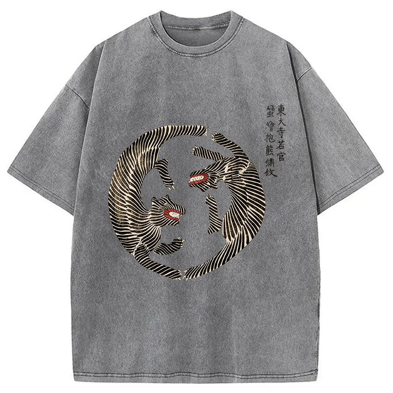 Modecanvas Minimalist Tiger DTG Printing Washed T-Shirt-modecanvas