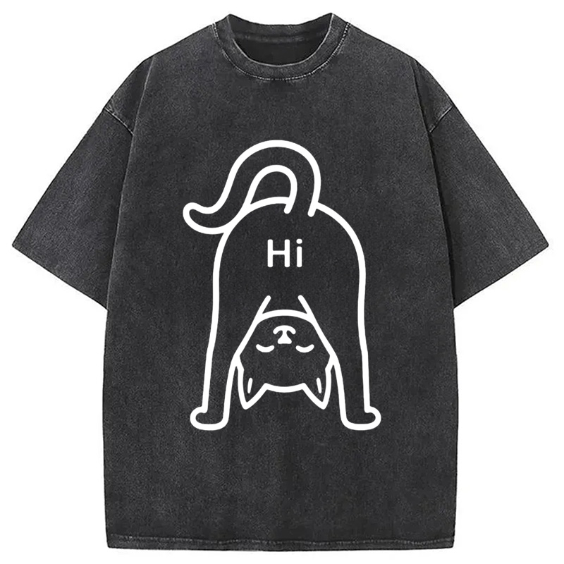 Modecanvas The Cat Says Hi Washed T-Shirt