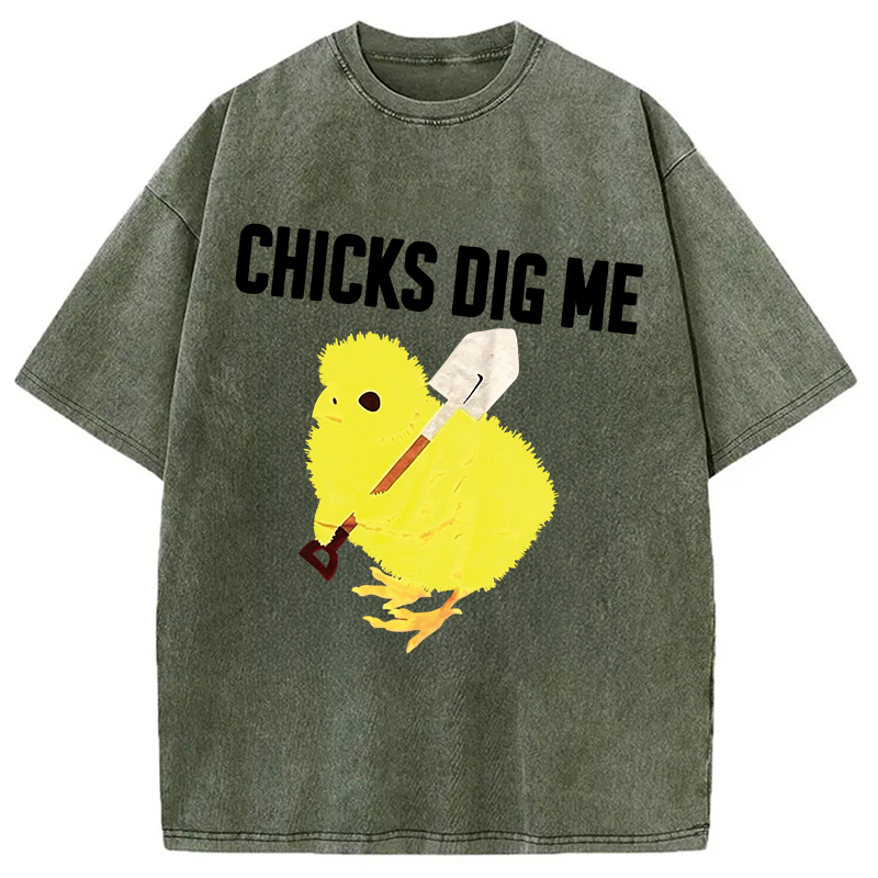 Modecanvas Funny Chicks Dig Me DTG Printing Washed T-Shirt