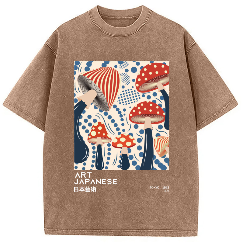 Modecanvas Japanese Art Dancing Mushroom Washed T-Shirt