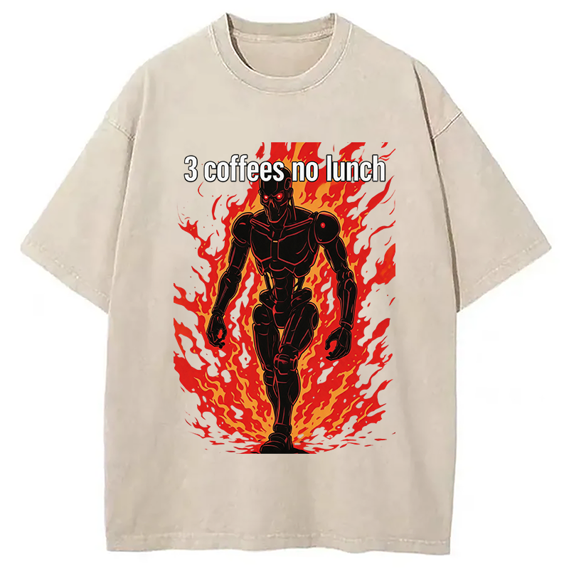 Modecanvas 3 Coffees No Lunch DTG Printing Washed T-Shirt
