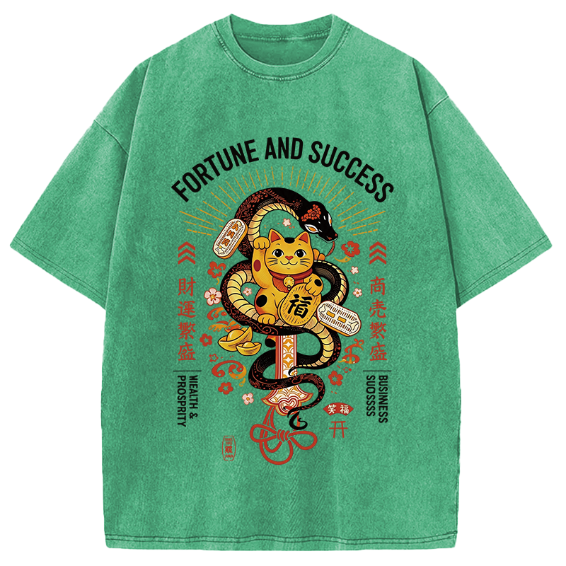 Modecanvas Fortune And Success Maneki Neko DTG Printing Washed T-Shirt