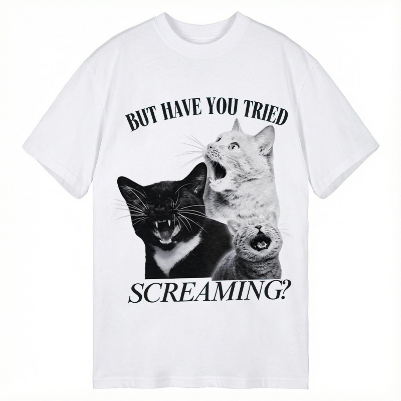 Modecanvas Funny Screaming Cat DTG Printing Classic T-Shirt-modecanvas
