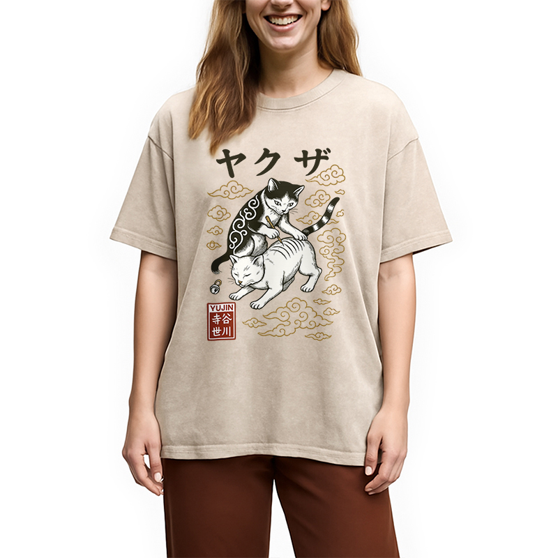 Modecanvas Tattoo Cat Washed T-Shirt
