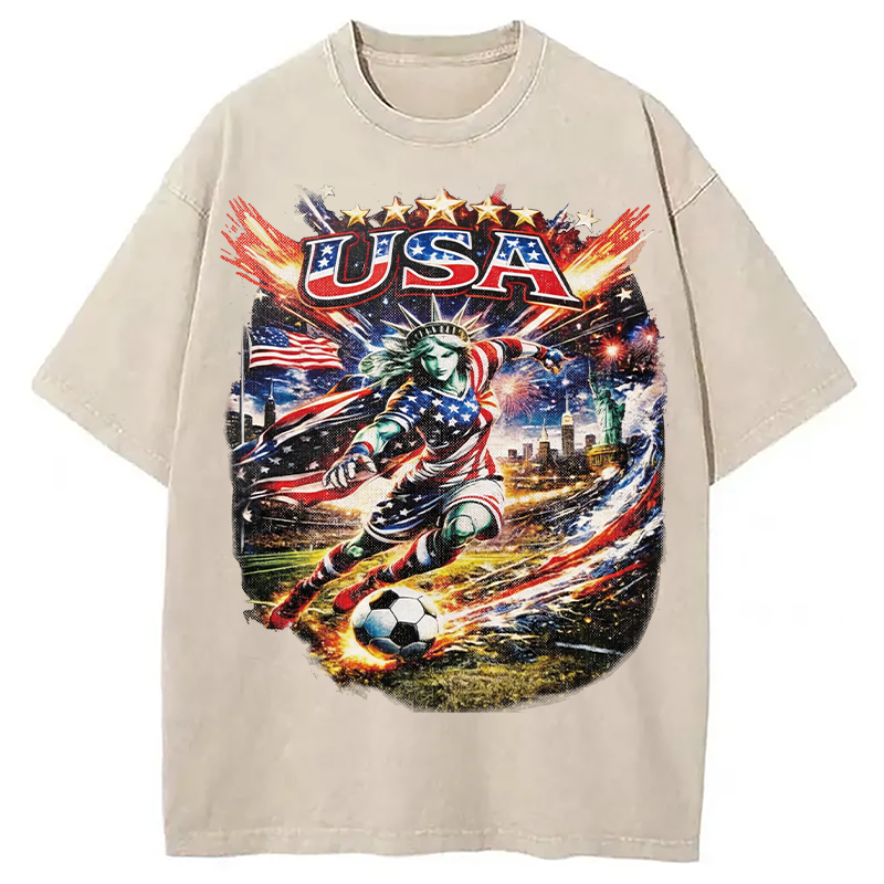 Modecanvas USA Football Skull DTG Printing Washed T-Shirt