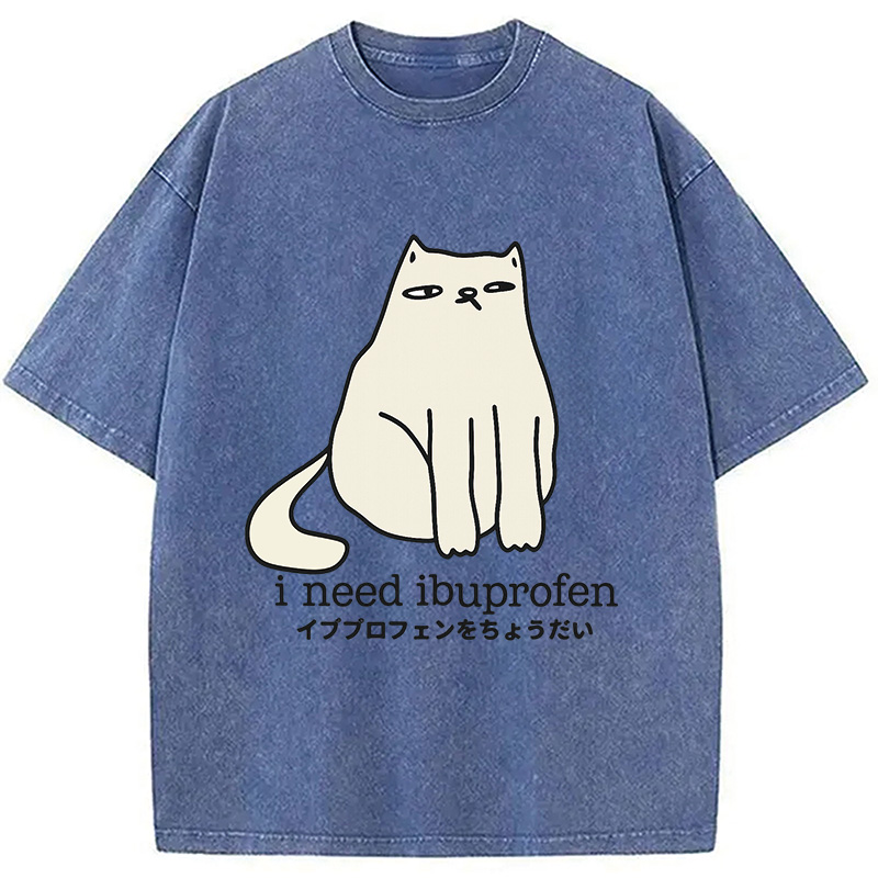 Modecanvas Funny Sad Cat Washed T-Shirt