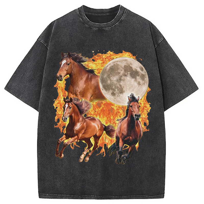 Modecanvas Y2K Fire Horse Year DTG Printing Washed T-Shirt