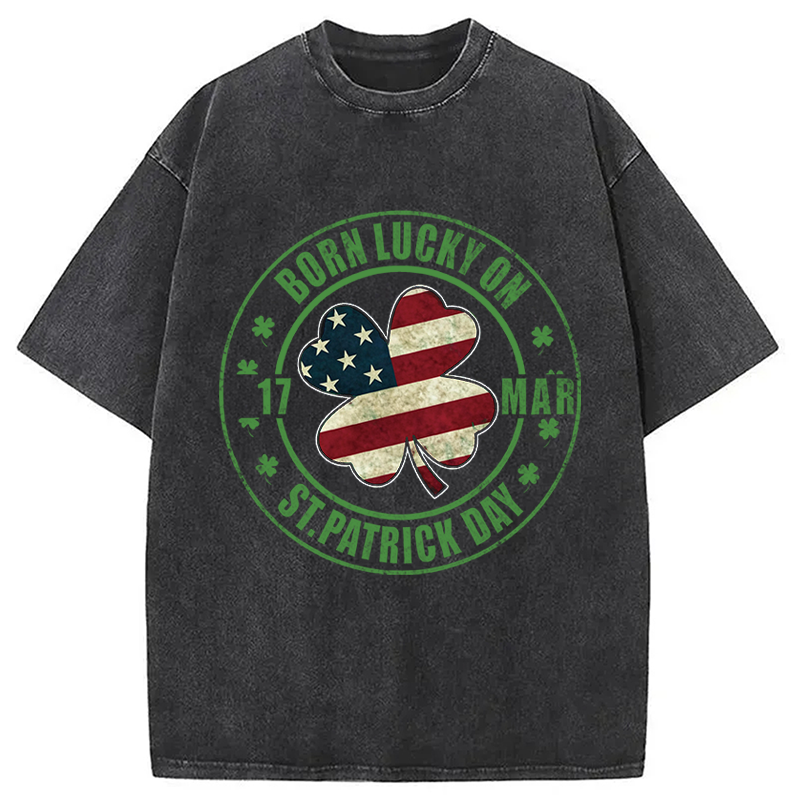 Modecanvas Born Lucky On St Patricks Day DTG Printing Washed T-Shirt