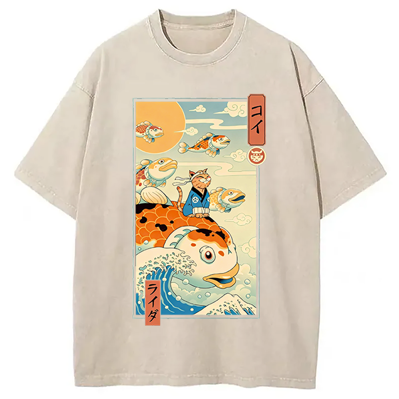 Modecanvas Flying Carp Rider DTG Printing Washed T-Shirt