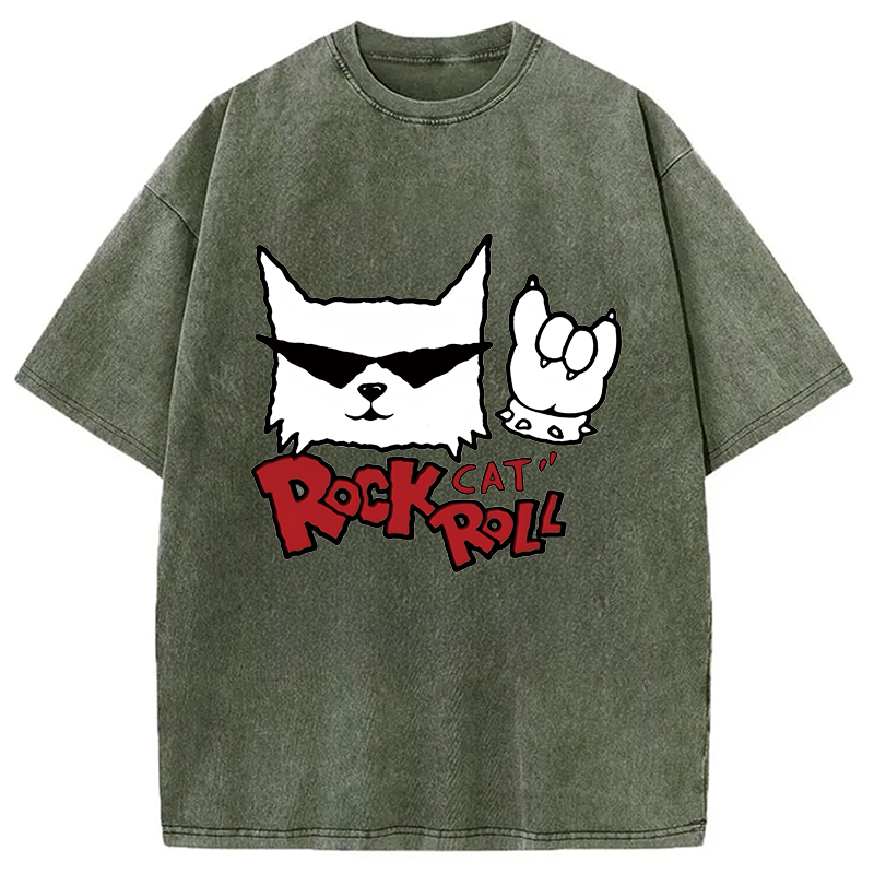 Modecanvas Rock Cat Roll DTG Printing Washed T-Shirt
