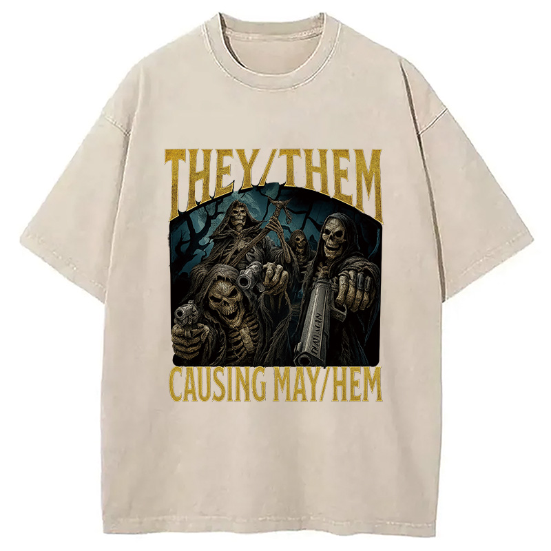 Modecanvas They Them Causing Mayhem Funny Washed T-Shirt