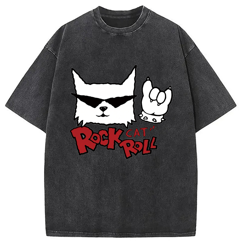 Modecanvas Rock Cat Roll DTG Printing Washed T-Shirt