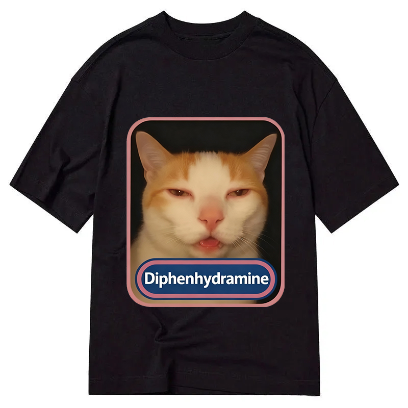 Modecanvas Pink Diphenhydramine Meme Cat DTG Printing Classic T-Shirt-modecanvas