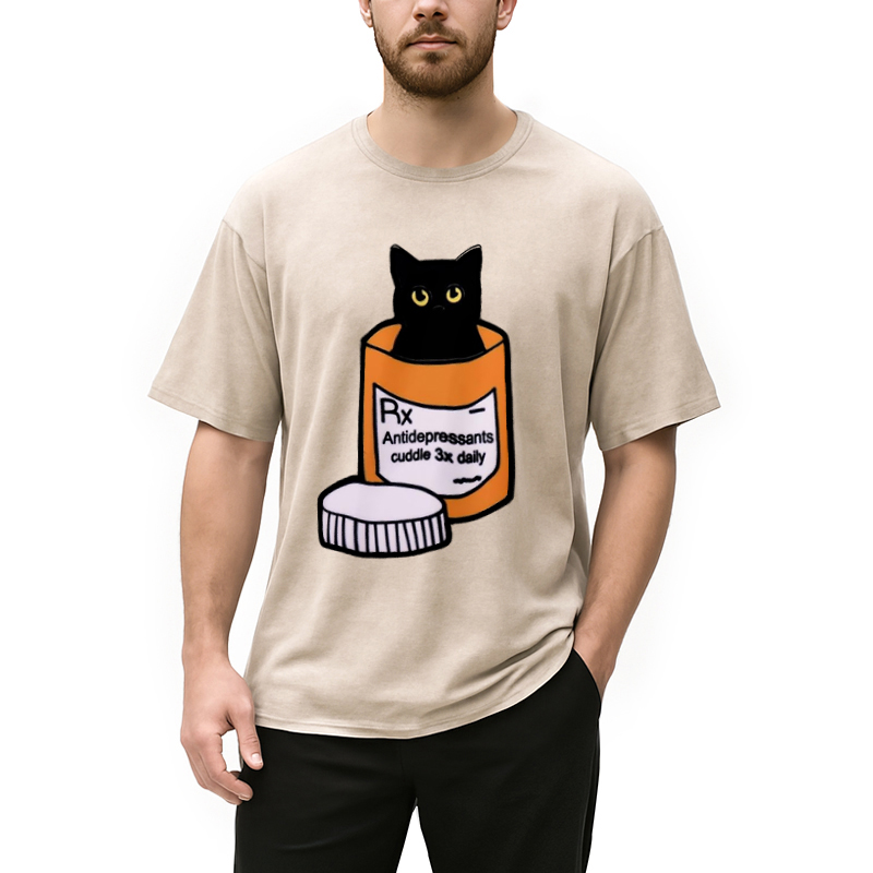 Modecanvas Black Cat Medicine Bottle Washed T-Shirt