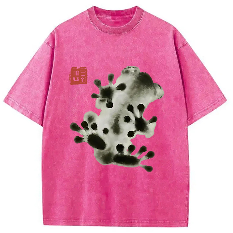 Modecanvas Ink Painting Frog Washed T-Shirt-modecanvas