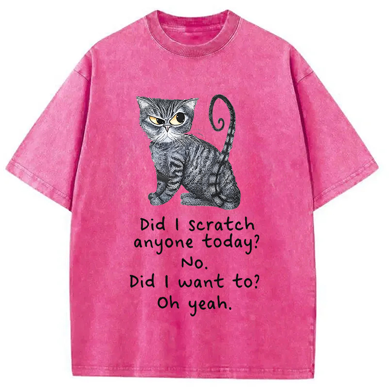 Modecanvas Funny Sarcastic Cat Have I Scratched Anyone Today? DTG Printing Washed T-Shirt
