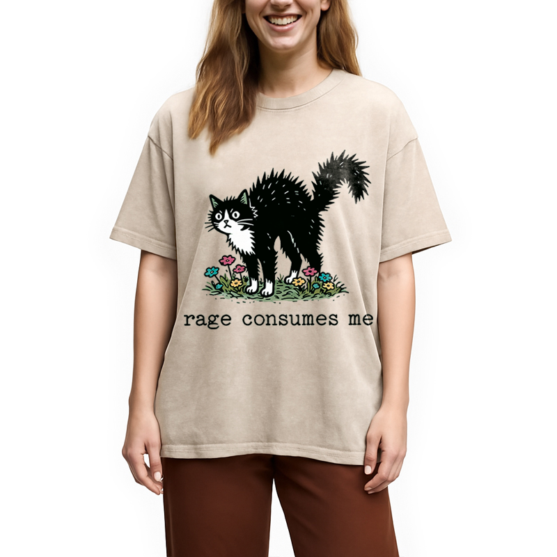 Modecanvas Angry Tuxedo Cat DTG Printing Washed T-Shirt