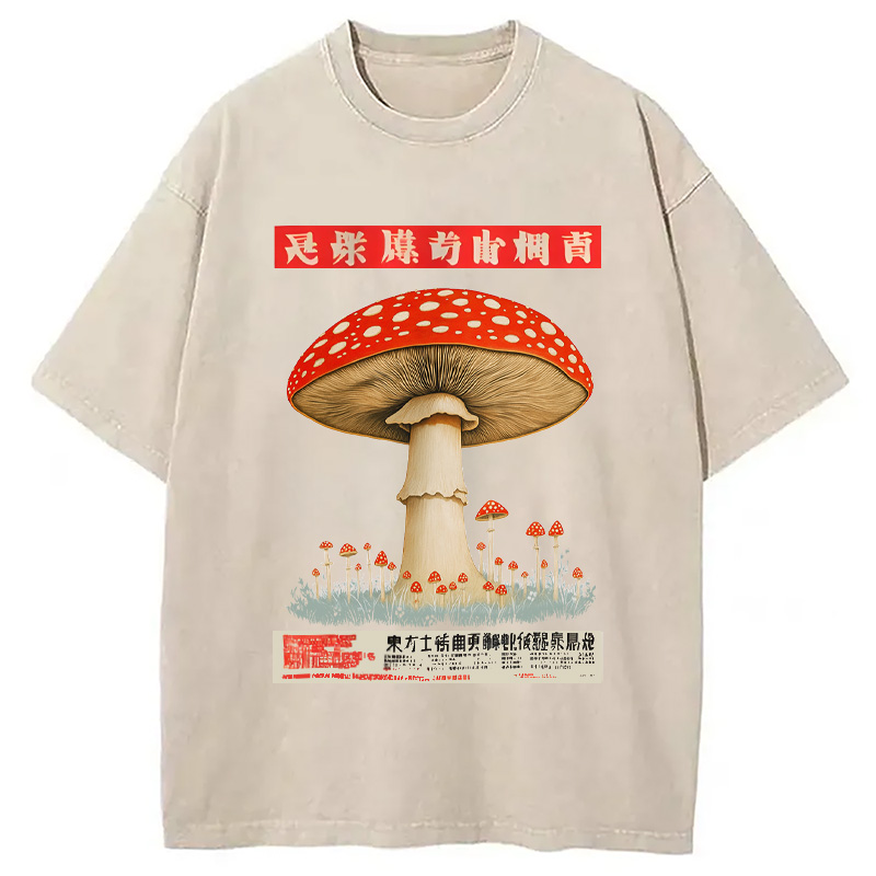 Modecanvas Psychedelic Mushroom Japanese Washed T-Shirt-modecanvas