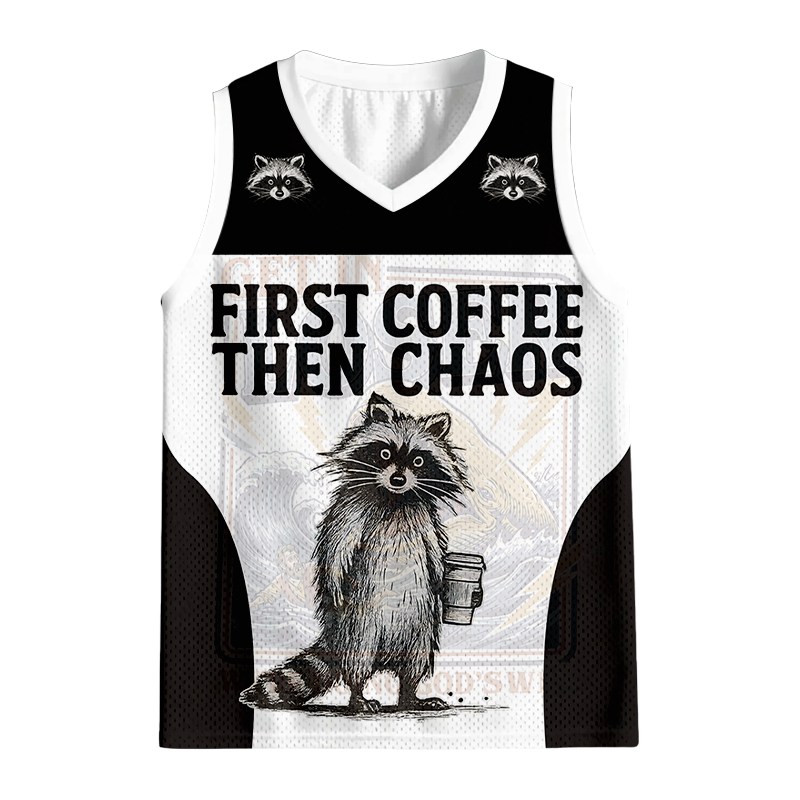 Modecanvas First Coffee Then Chaos Raccoon Jersey Tank