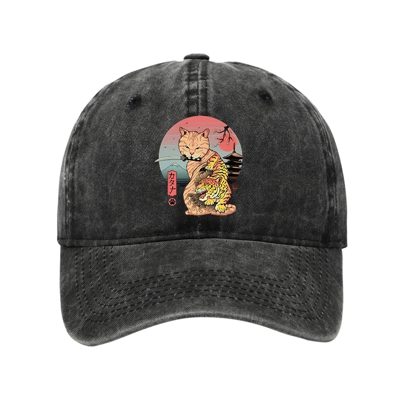 Modecanvas Katana Cat Tattoo Washed Cap-modecanvas