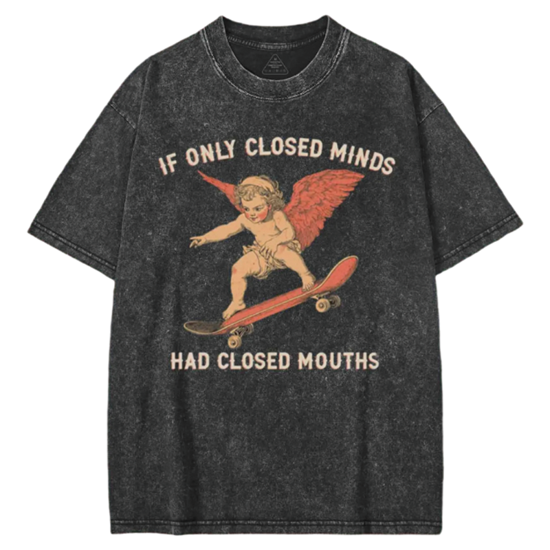 Modecanvas If Only Closed Minds Had Closed Mouths Washed T-shirt-modecanvas