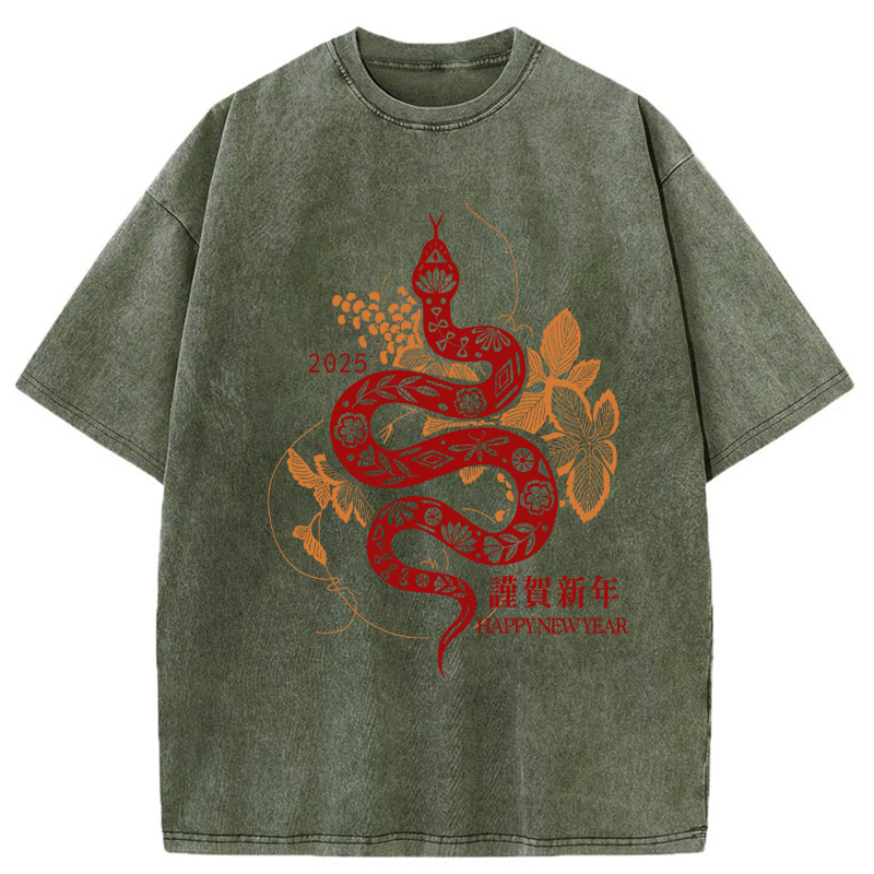 Modecanvas Welcome The Year Of The Snake Washed T-Shirt