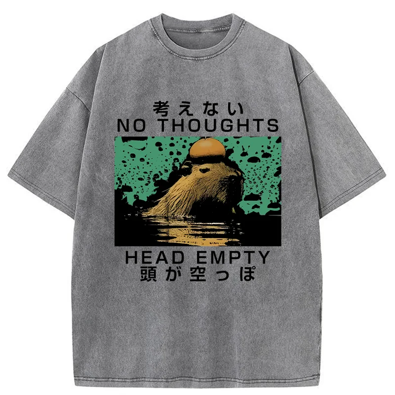 Modecanvas Capybara No Thoughts Head Empty Washed T-Shirt