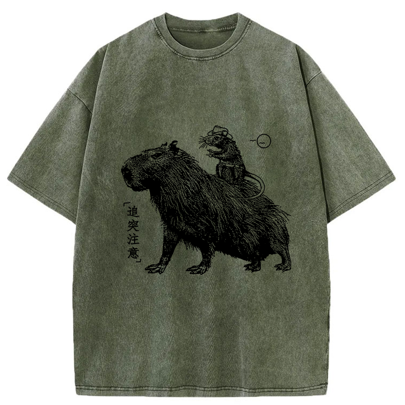 Modecanvas Mouse Riding A Capybara Washed T-Shirt