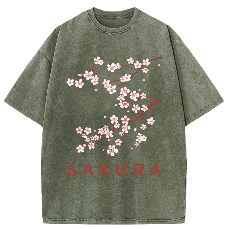 Modecanvas Japanese Beautiful Sakura Washed T-Shirt