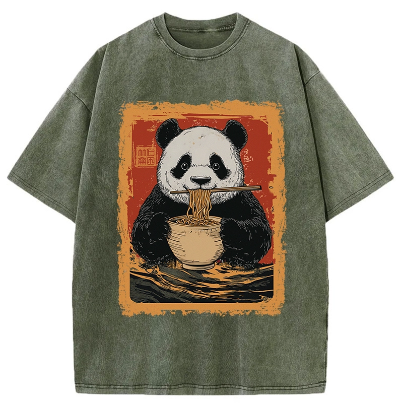Modecanvas Ramen Lover Panda Washed T-Shirt-modecanvas
