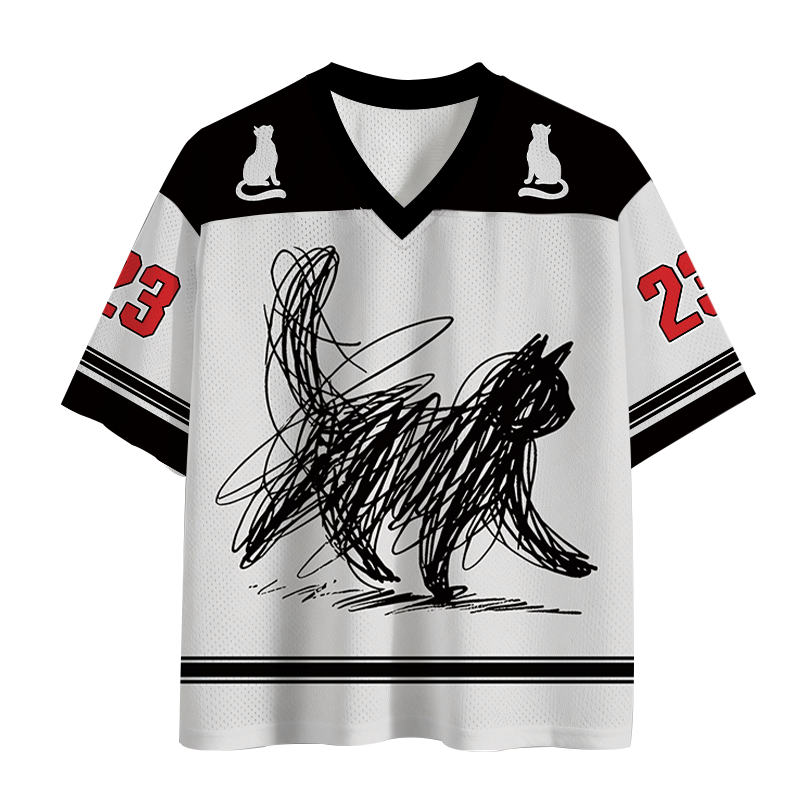 Modecanvas Minimalist Cat Art Mesh Jersey-modecanvas