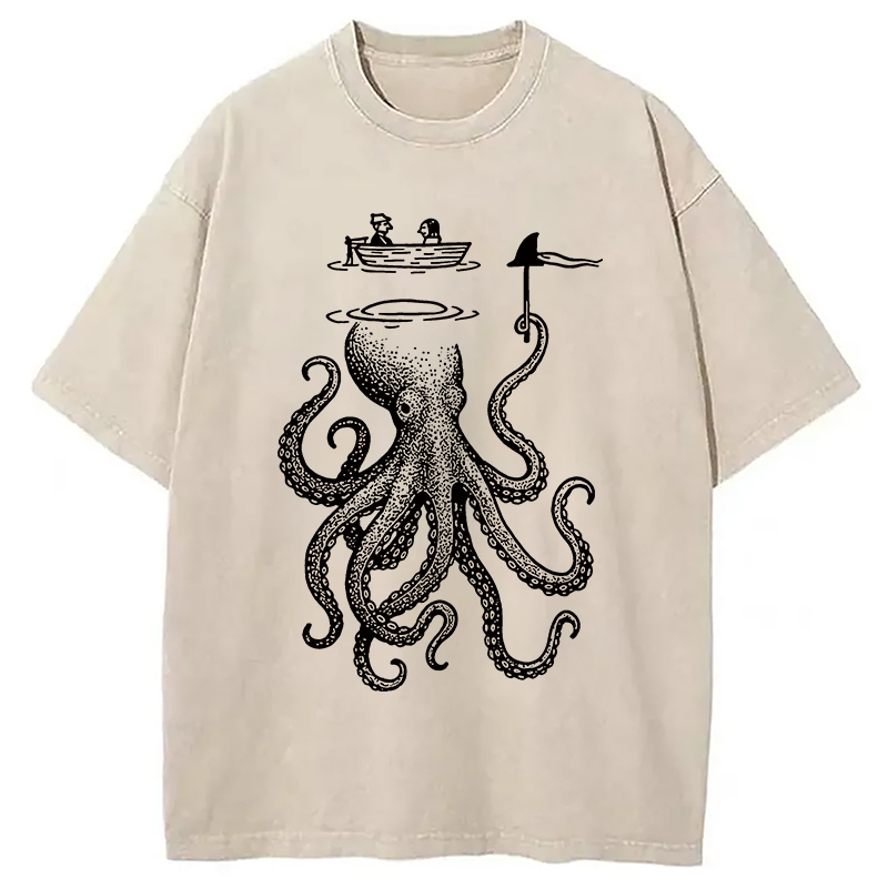 Modecanvas Octopus Disguised As Shark Washed T-Shirt