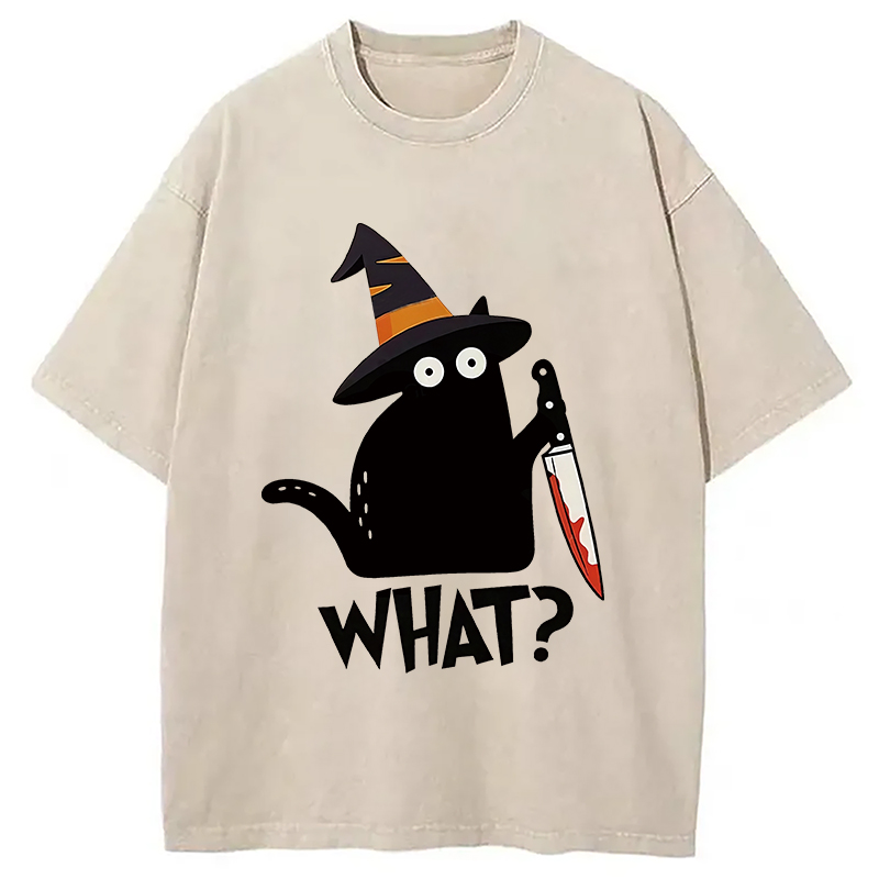 Modecanvas Halloween Back Cat Washed T-Shirt
