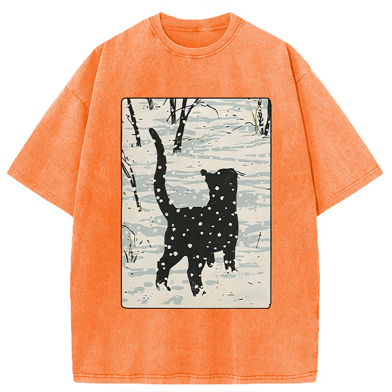Modecanvas Cat In The Snow Washed T-Shirt