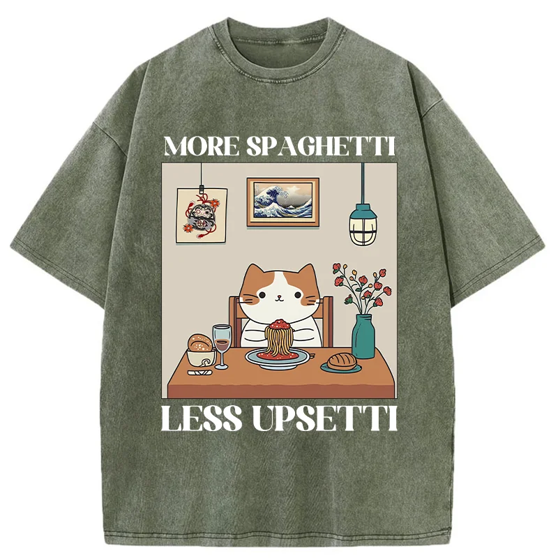 Modecanvas Cat Eats Spaghetti Washed T-Shirt