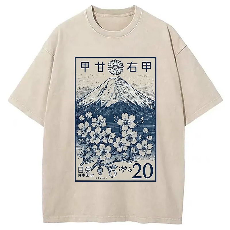 Modecanvas Vintage Sakura Stamp Washed T-Shirt