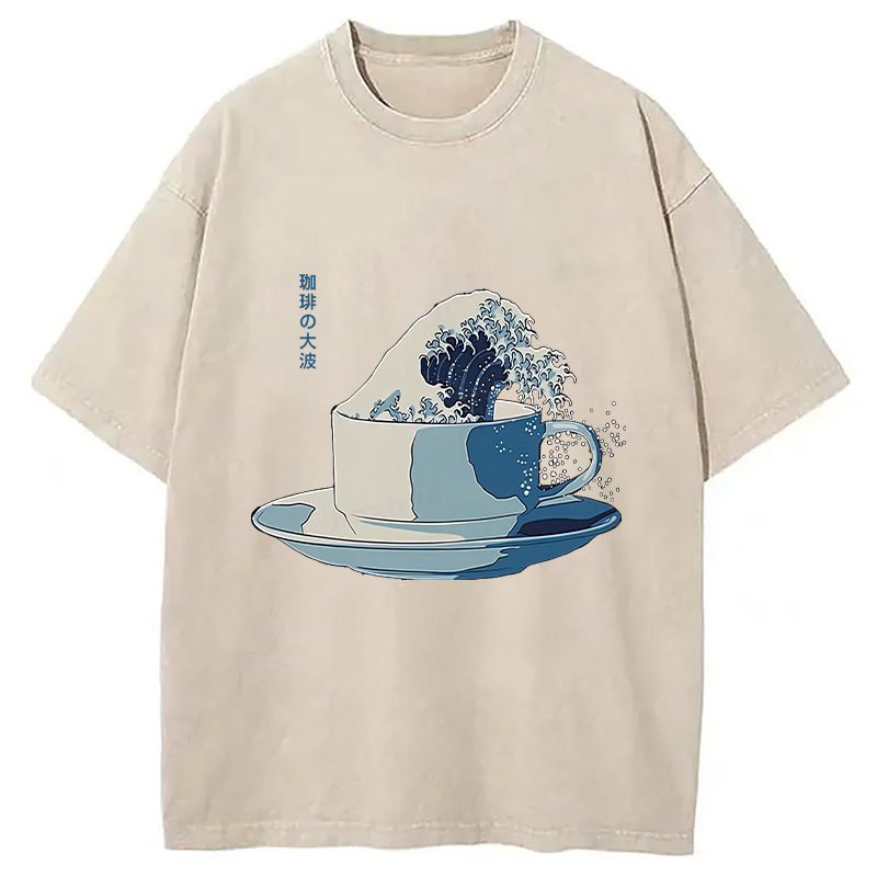Modecanvas Retro Teacup Wave Washed T-Shirt