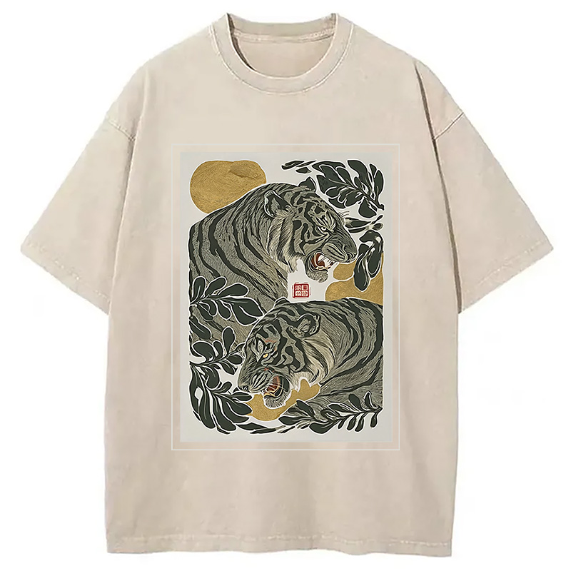 Modecanvas Woodcut Tiger Washed T-Shirt