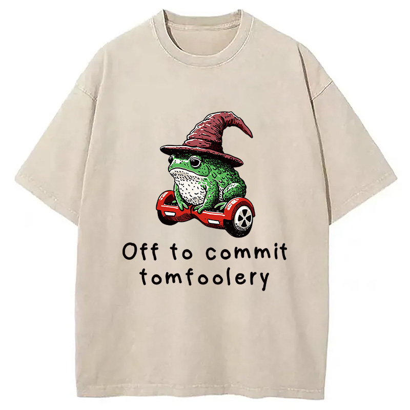 Modecanvas Japanese Frog Riding A Balance Scooter Washed T-Shirt