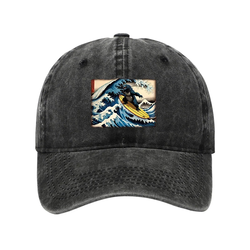 Modecanvas Dinosaur Surfing Japanese Washed Cap-modecanvas